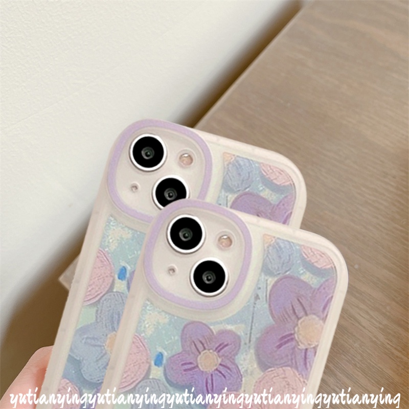 Soft Case TPU Motif Lukisan Minyak Bunga Ungu Untuk IPhone XR 6 6s 7 8 Plus 13 11 12 Pro MAX X SE 2020 XS MAX