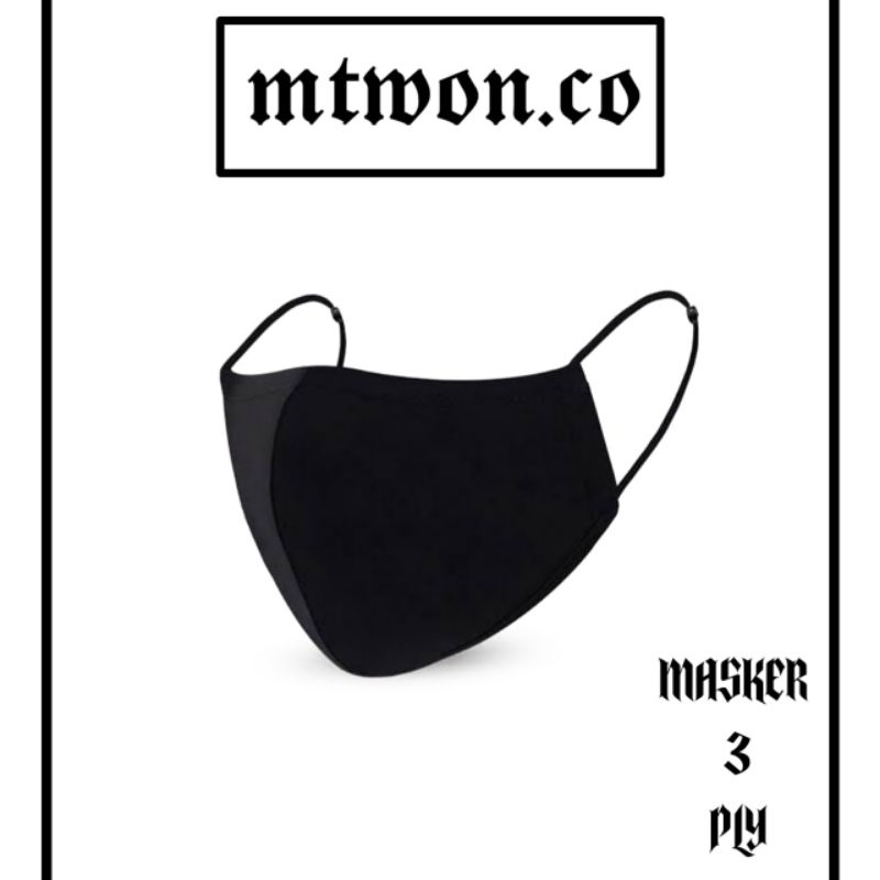 Masker POLOS black 3ply Earloop headloop / pria wanita dewasa / masker hitam kain 3 lapis/kn95/kf94/