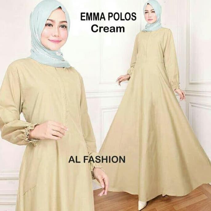 TERMURAH Maxi Emma Polos Cream Baju Muslim Wanita Gamis Wanita Kekinian LIMITED EDITION