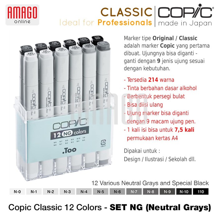 COPIC CLASSIC - SET 12 PCS NEUTRAL GRAY - CMK/12NG