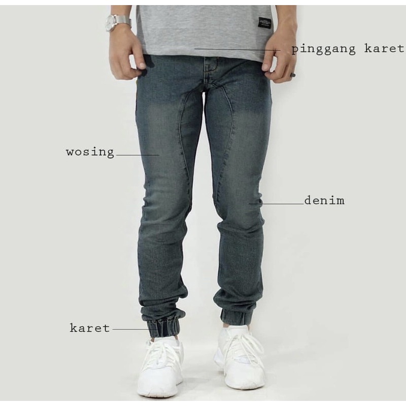 Celana Joger Jeans Pria karet atas bawah kekinian street melar washing Original Cmjee