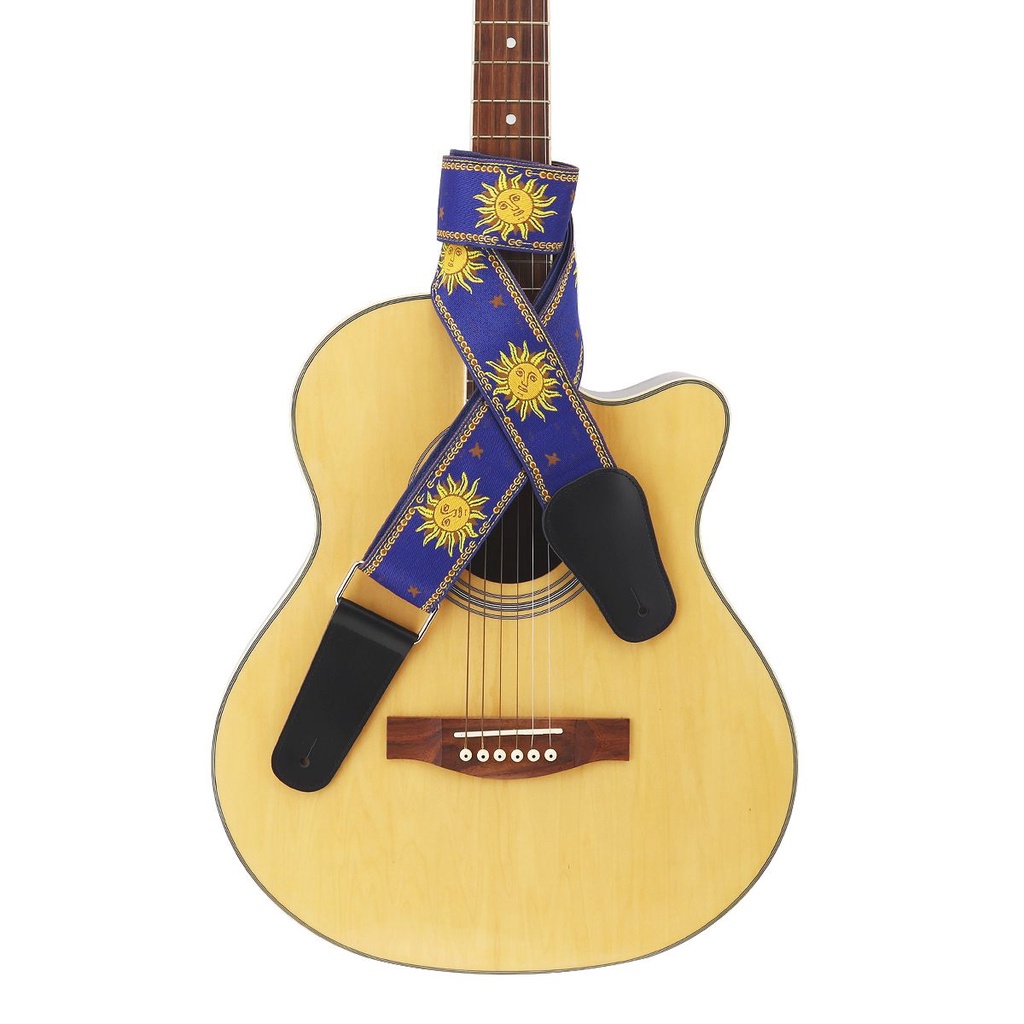 Strap Gitar Akustik / Elektrik / Bass Motif Bunga Matahari Bahan Kulit Asli Ukuran 168CM / 66.14 &quot;Sun Flower