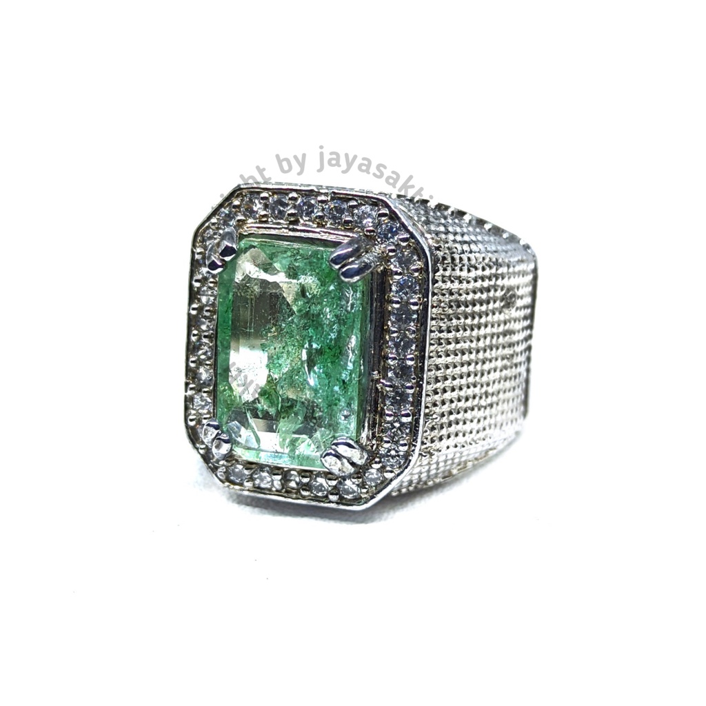 Natural Batu Permata Emerald Berly Zamrud Colombia Octagon Ring Alpaka EBZC04