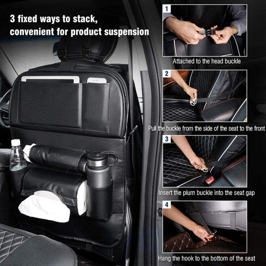 Foldable Car Seat Organiser Meja Lipat Jok Mobil Premium Leather
