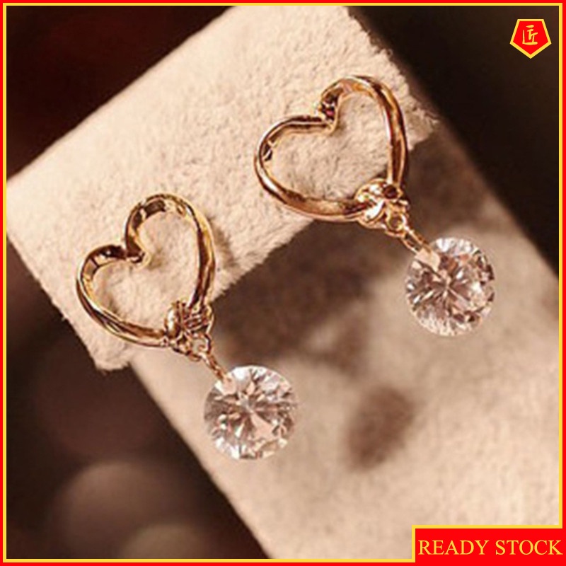 [Ready Stock]Fashion High-End 18K Gold Love Diamond Stud Earrings