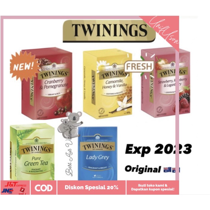 

⭐COD⭐ Twinings Tea Camomile Honey Lady Grey Strawberry isi 40 tea bag Ori - CRANBERRY40