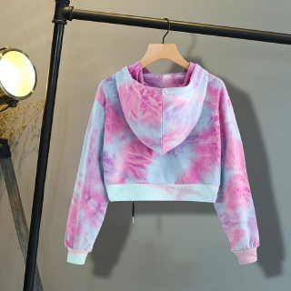 Hoodie Kasual Lengan Panjang Motif Tie  Dye  Warna  Warni 