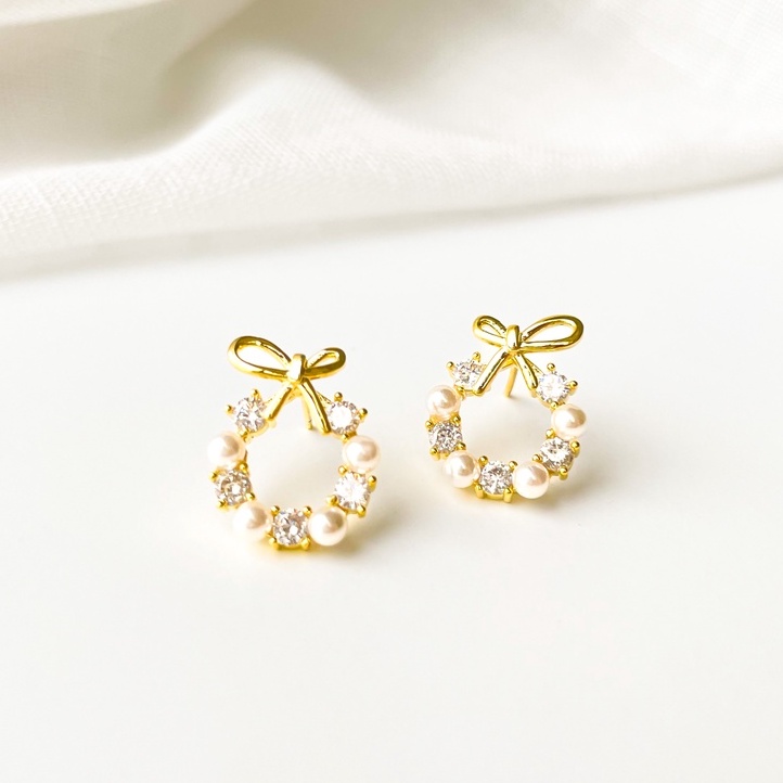 Socho - Beatrice Ribbon Earrings 925 Sterling Silver with 18K Gold Plating Anting Wanita S925 Lapis 