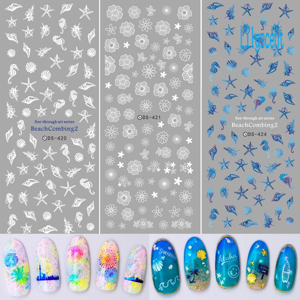 Lily Stiker Decal Transfer Air Motif Bunga / Kupu-Kupu / Kembang Api Untuk Dekorasi Nail Art / Manicure