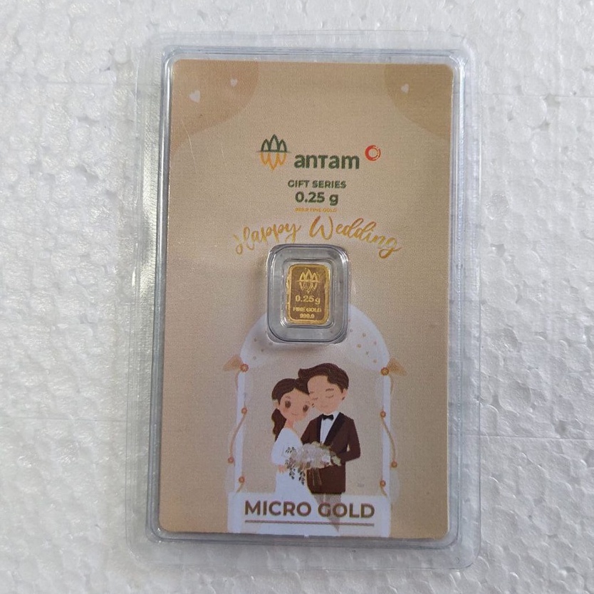 Antam 0.1 gram Micro Gold Premium Emas Murni 24 Karat Hartadinata x Antam Logam Mulia Emaskita-Wedding 0.25 gr