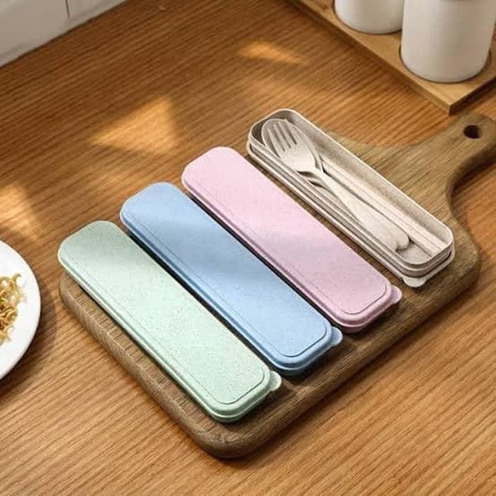 Sendok Set Jerami Alat Makan Souvenir Korean Sumpit Travel Gandum Unik Kado Lunch Box Kotak Makan-4