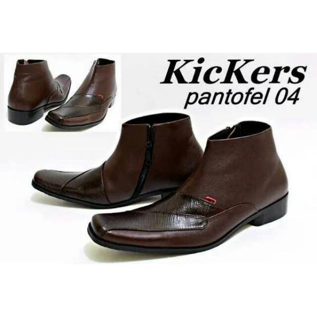 SEPATU PRIA PANTOFEL FORMAL TINGGI KICKERS KERJA RESLETING MOTIF  DEPAN KULIT + FREE KAOS KAKI