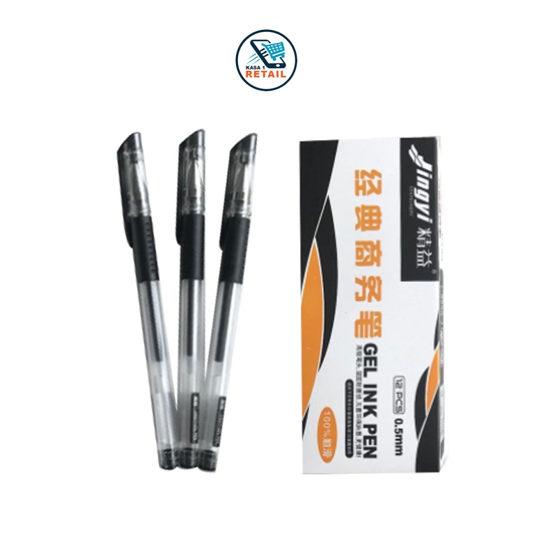 

3 PCS Pulpen Hitam / Bolpoin Murah JINGYI Gel Ink Pen 0,5 mm