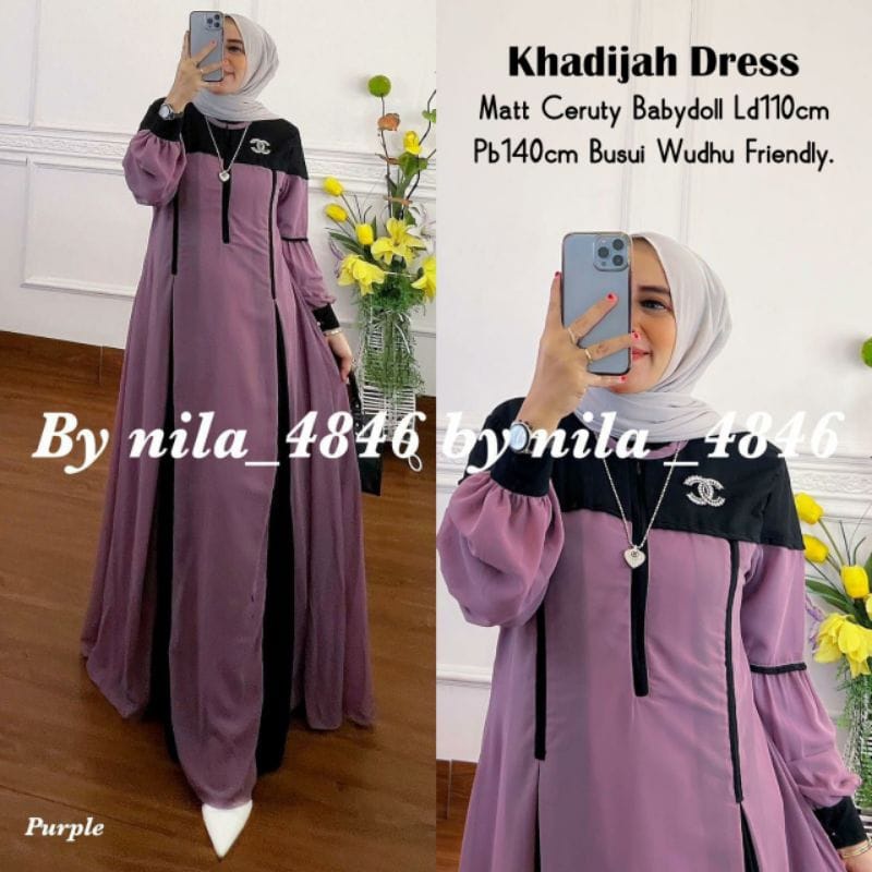 Gamis Terbaru 2022 Khadijah Dress Outfit Kondangan Wanita Gaun Pesta Muslimah Baju Gamis Ceruty Babydoll Dress Busui Friendly