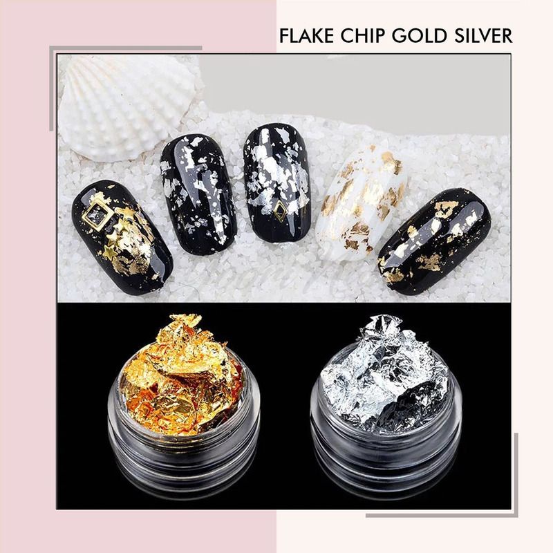 2Jar Flake chip foil nail art golden GOLD foil hiasan kuku