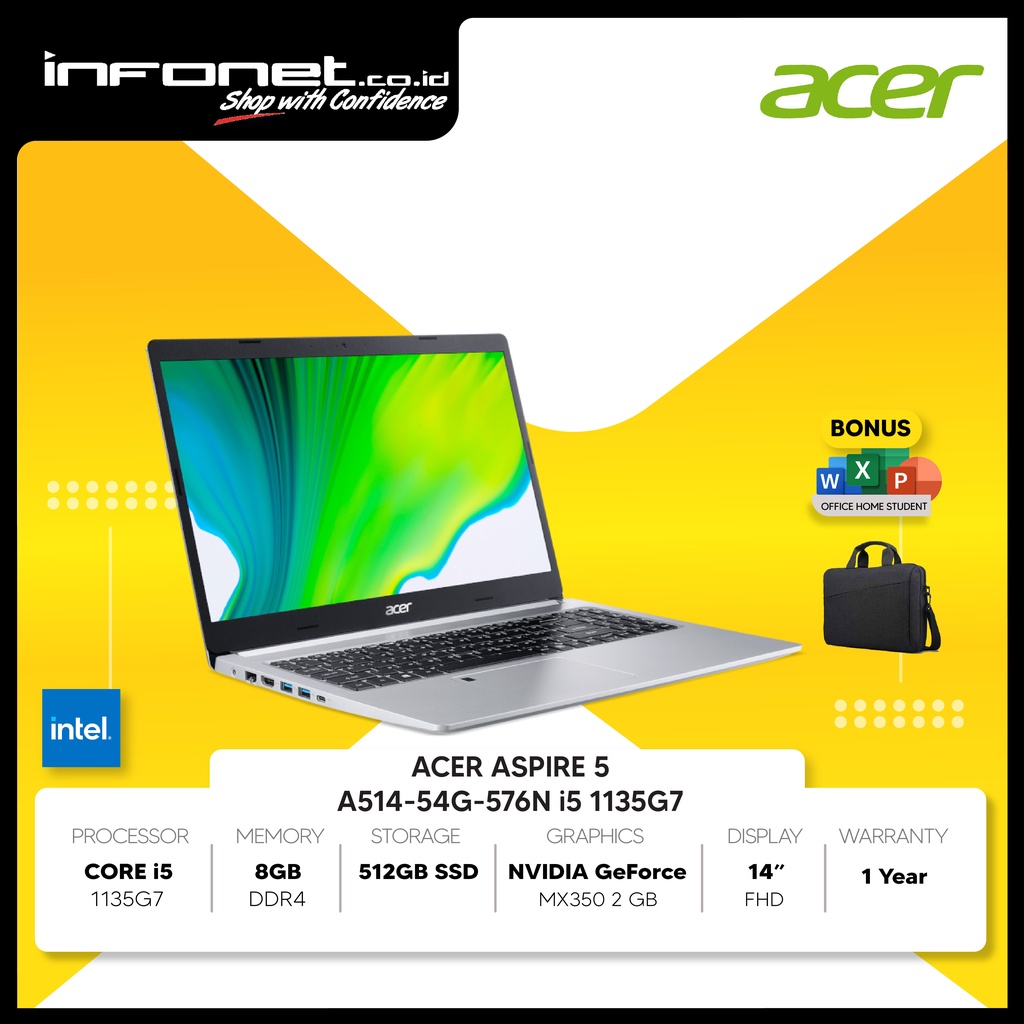 ACER ASPIRE 5 A514-54G-576N i5 1135G7 8GB 512GB SSD MX350 2GB 14"FHD W11 OHS21