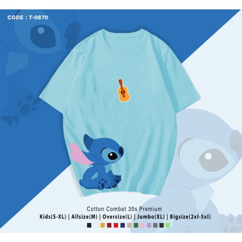 KAOS LIL STITCH BLUE/KAOS KATUN LIL STITCH PREMIUM