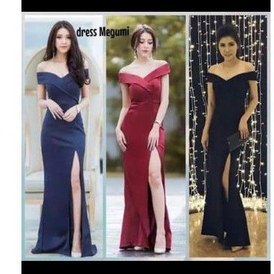 dress sabrina panjang bahan scuba