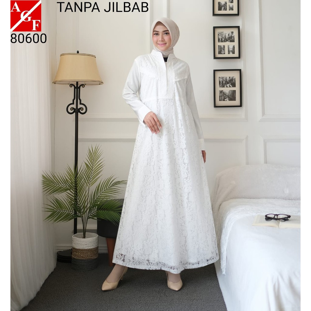 Jual Agnes Gamis Putih Wanita Gamis Brukat Baju Muslim Wanita Busana