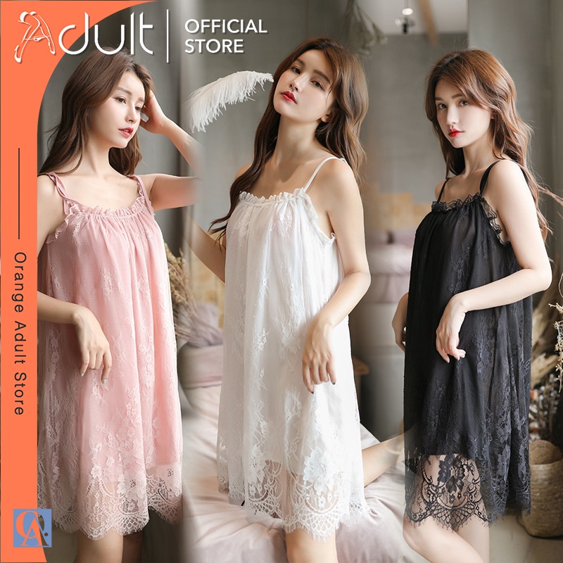 ORANGE ADULT Lingerie Sexy Lace Baju Tidur Dewasa Wanita Malam Renda Lingerie Seksi Renda 2 Lapisan Big Size Putih1509