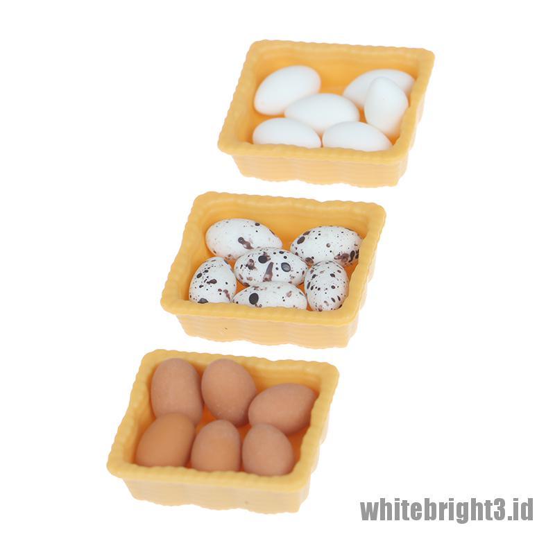 (white3) Mainan Miniatur Telur Skala 1: 12 Dengan Nampan Untuk Aksesoris Dapur Rumah Boneka