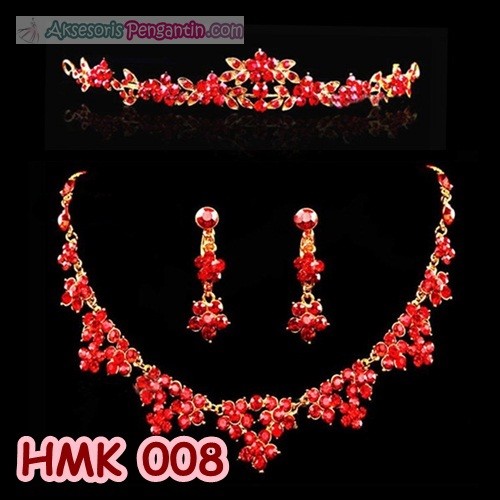 Paket Aksesoris Pengantin Merah l Mahkota Kalung Wedding Mod HMK008