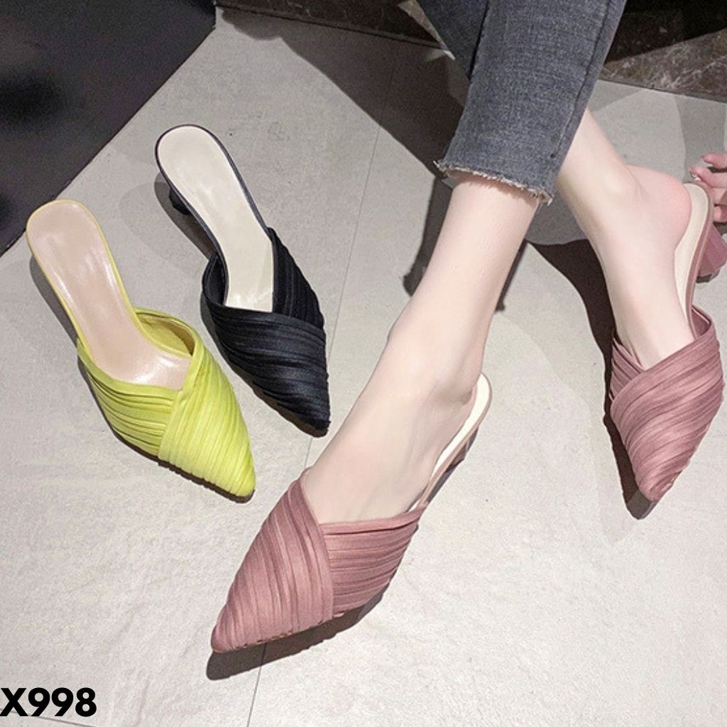 HIGH HEELS WANITA CLOSED TOE WARNA BASIC TO PRO STYLE BAHAN PU KOMBI KAIN CANTIK IMPORT 998