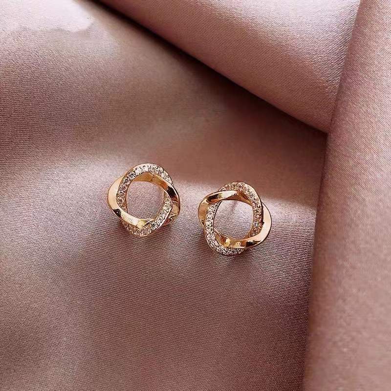 Anting s925 Silver Needle Bentuk Lingkaran Silang Gaya Simple