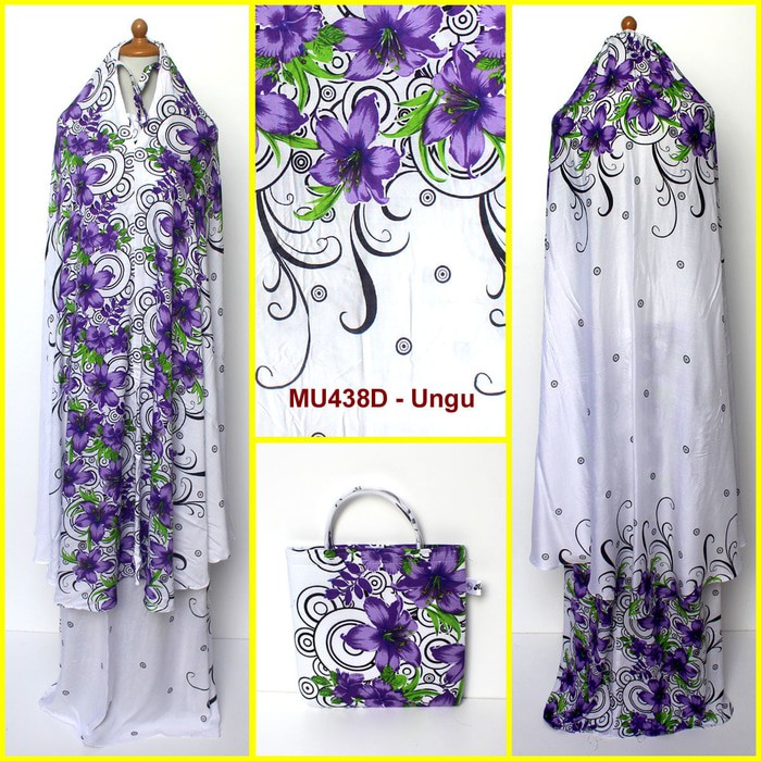 Mukena Bali Putih Motif Bunga Sepatu Size Semi Jumbo MU438D Ungu