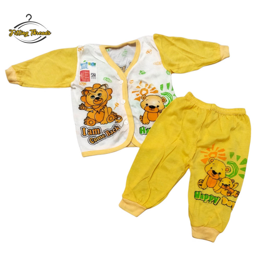 Setelan Baju Bayi Cowok Cewek Newborn Lengan Panjang Celana Panjang Kancing Depan 0-12 Bulan / Stelan Piyama Bayi Laki Laki Perempuan