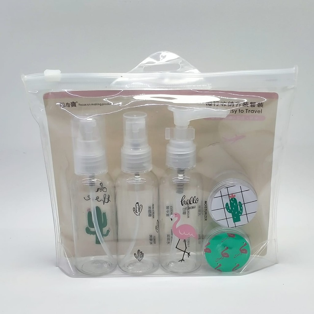 [WS] Travel Botol  Set 5 in 1 / Botol Plastik Kosong / Kosmetik Spray Mini Kecil Cocok Untuk Berpergian