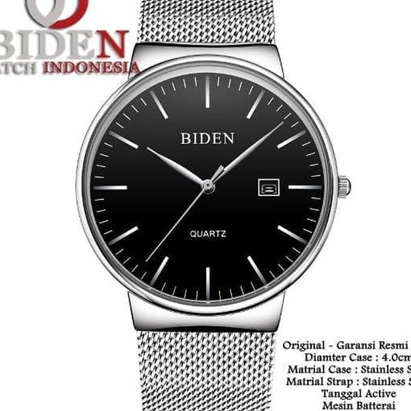Jam Tangan Pria Biden Original 0047 - Silver Screen Black unisex