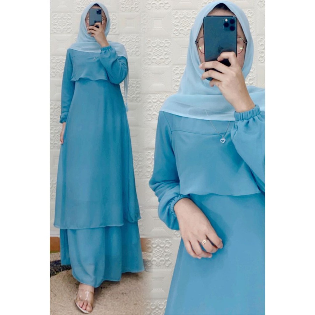 Gamis Malaysia Renda Warna Biru Wardah Size XXL