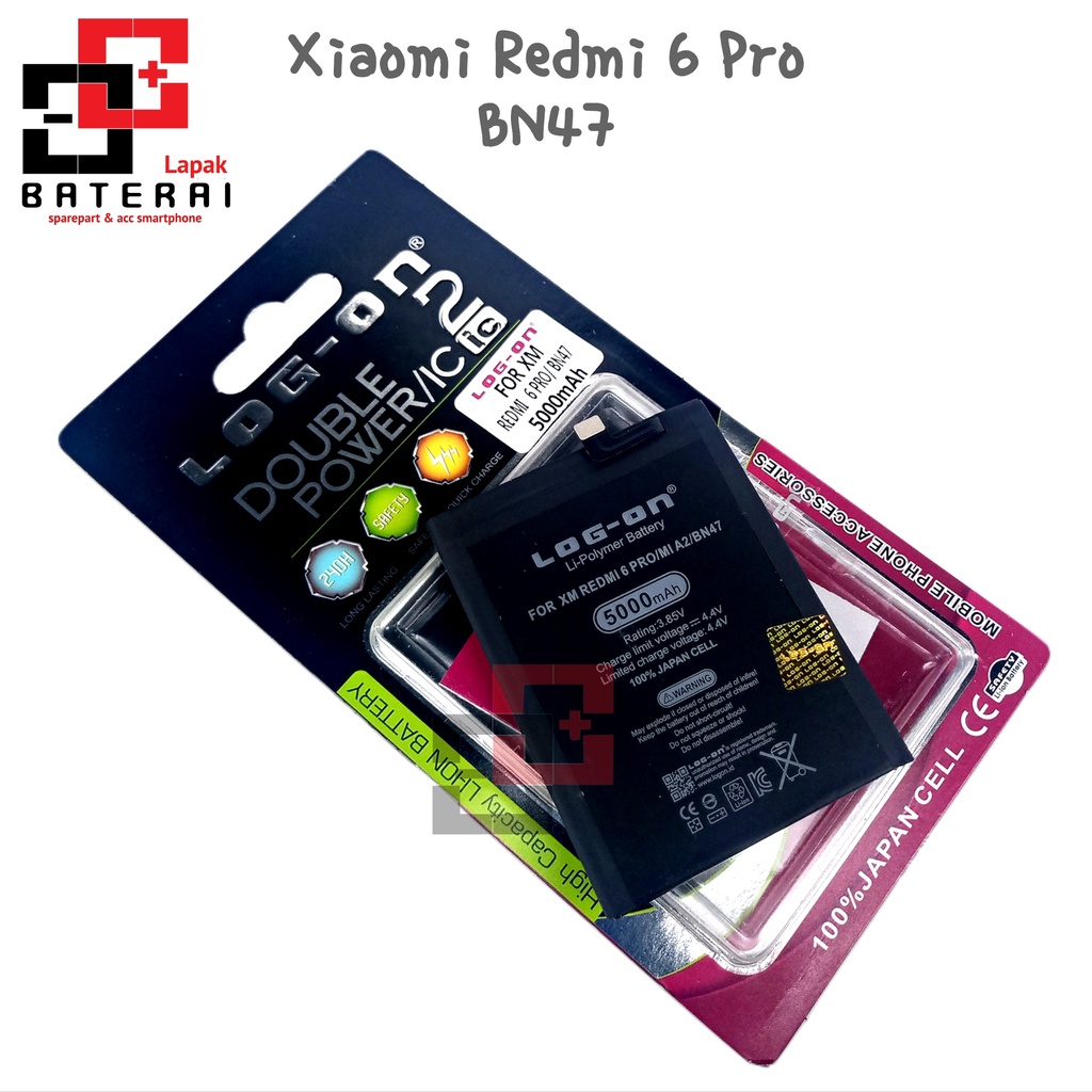 LOG - ON Baterai Xiaomi REDMI 6 PRO / MI A2 lite BN47 - batre Xiaomi MIa2 lite BN-47 battery ORIGINAL