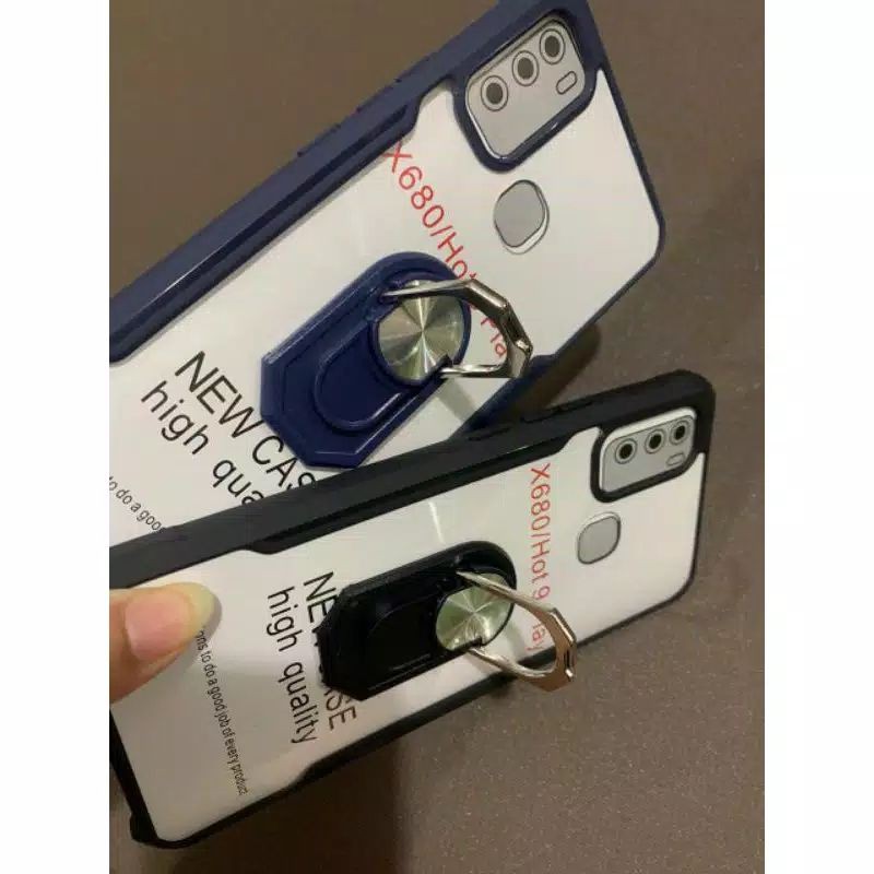 Case Oppo Reno 5 4 4F Hardcase Shockproof Transparan+Ring Holder standing