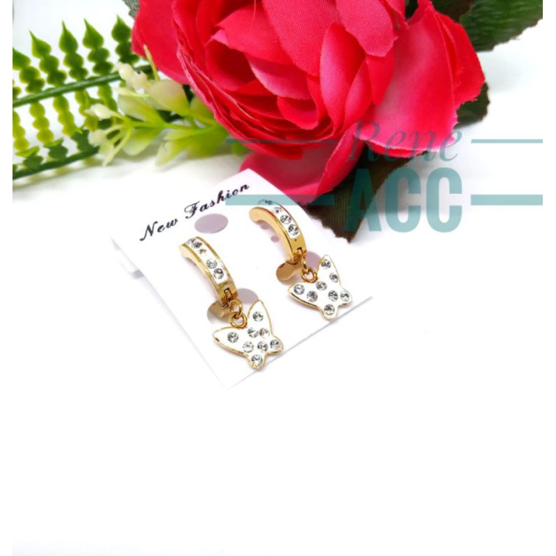 Anting kupu kupu wanita Titanium gold anti karat