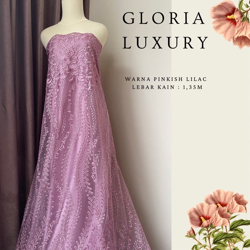 Bahan Kebaya Brukat Brokat Premium Tule Bordir Gloria Luxury Warna Pinkish Ungu Lilac