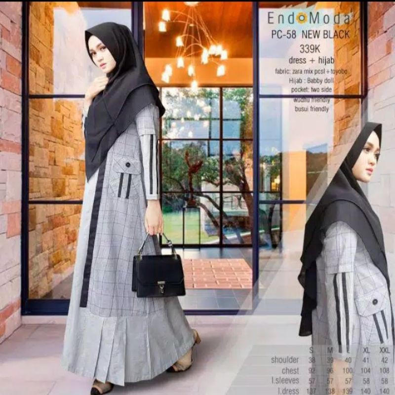 Gamis set hijab Endomoda PC 58.Black XL