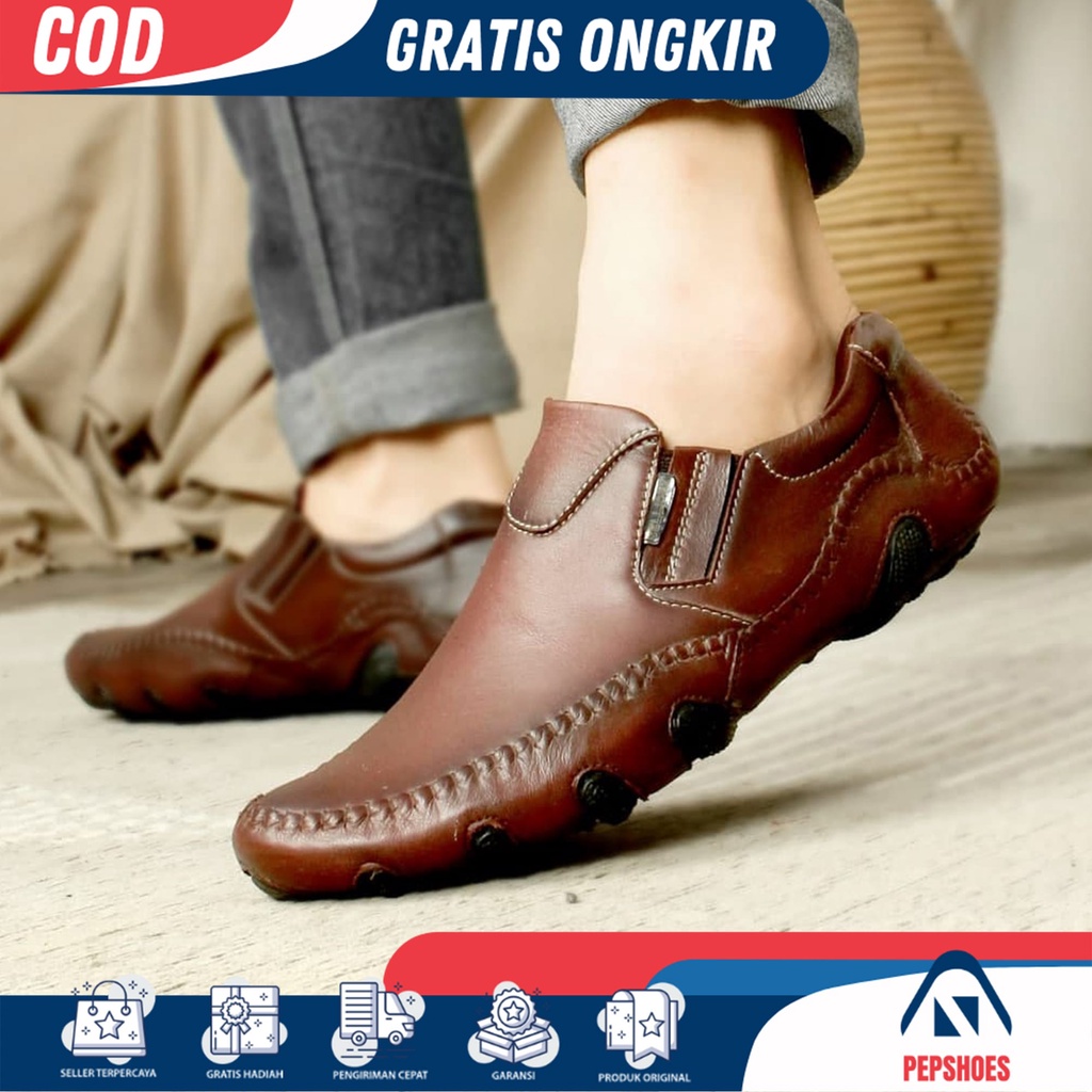 PEP x LIBERAL - Sepatu Pantofel Loafers Slip On Pria Formal Kulit Sapi Premium Ukuran 39 - 43 Warna 
