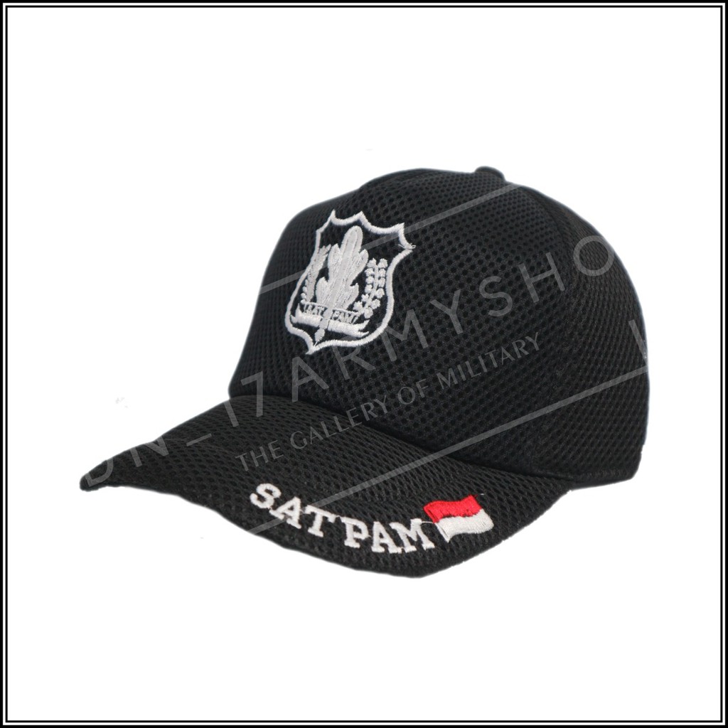 Topi Doblemes Jaring Biru, Hitam Bordir Logo Wing Satpam/Security