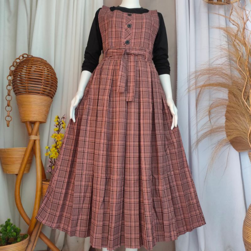 GAMIS REMAJA OVERALL MOTIF KOTAK-KOTAK INER LEPAS TERBARU TERLARIS TERMURAH