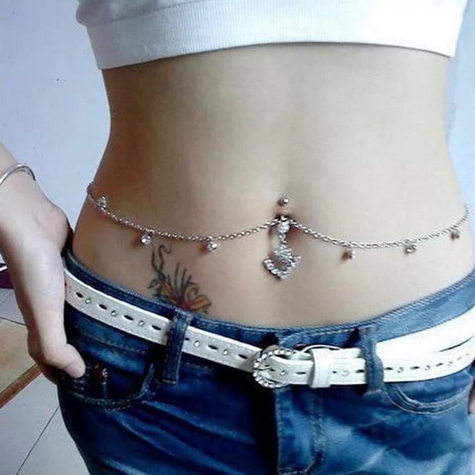 body piercing kalung rantai perut pusar body jewely