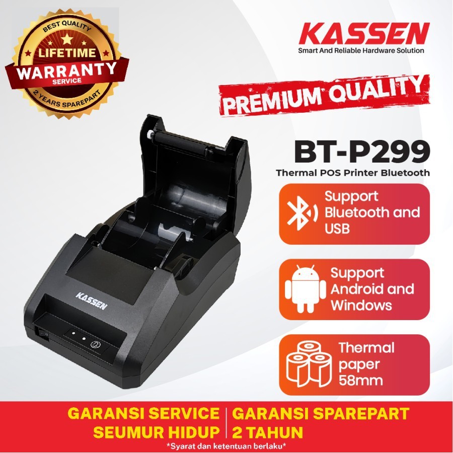 PRINTER KASIR THERMAL MINI KERTAS 58MM KASSEN BT-P299 ( USB + BLUETOOTH )