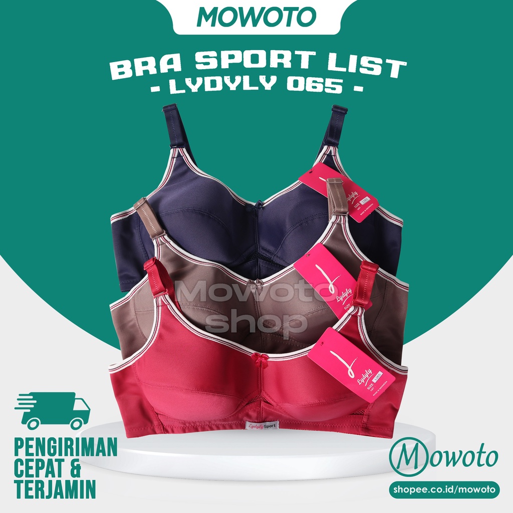 Bra Sport Lydyly L 065 List Putih / Bh Wanita Dewasa Busa Tanpa Kawat Kait 2 - Mowoto