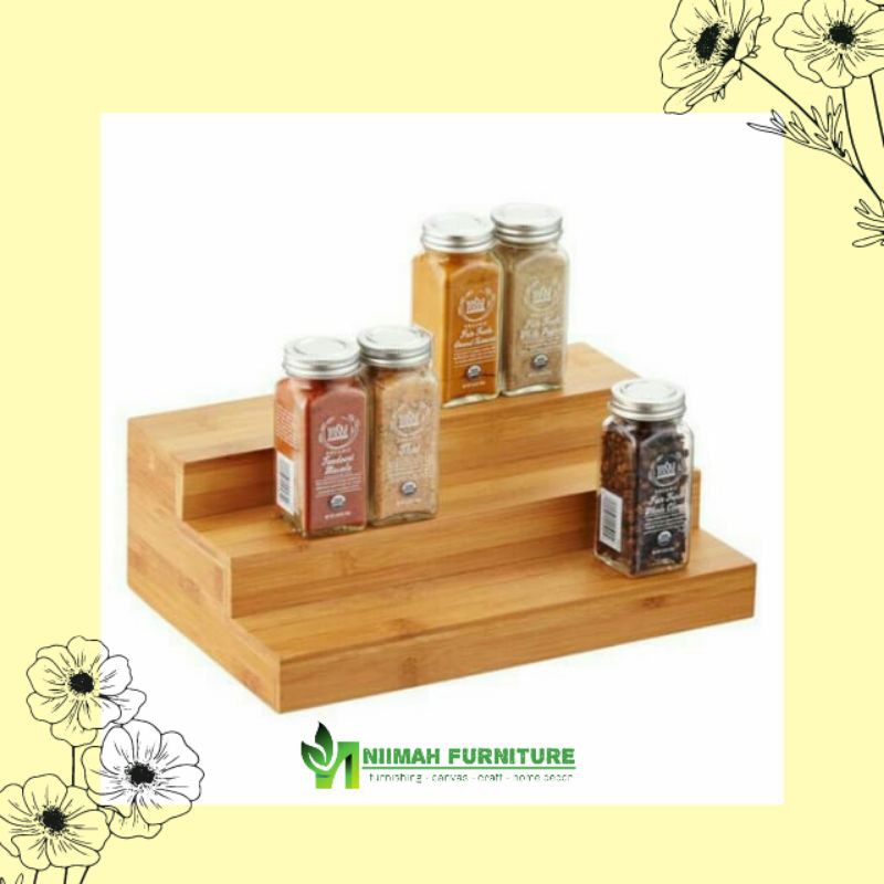 Rak Bumbu kayu Minimalis Rak Tangga Susun 3