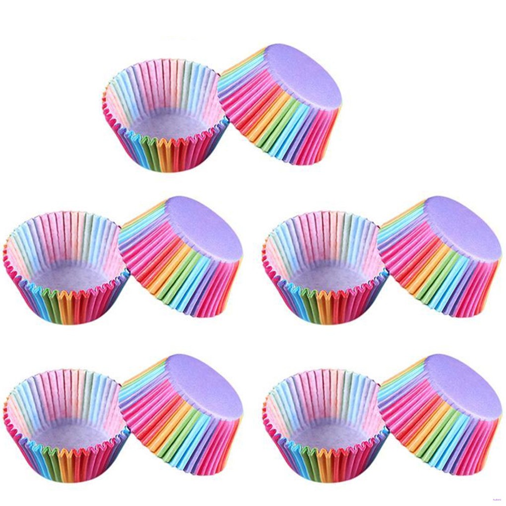 [READY STOCK] 100pcs Rainbow Color Cupcake Paper Liners Muffin Mould Cases Cake Mold Baking Cup Kitchen Accessory