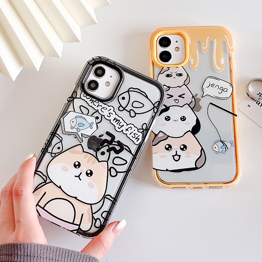 3 In 1 Soft Case Silikon TPU Motif Kartun Kucing Untuk IPhone 13 12 11 Pro Max X XR XS Max 7 8 6 6S Plus