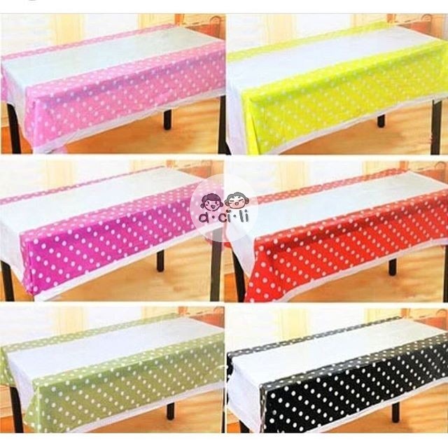 Taplak Meja Table Cover Plastik Polkadot Putih Rainbow