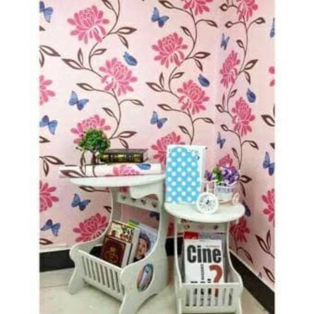 Wallpaper Motif Bunga Kupu Kupu - Ukuran 45 CM x 10 mtr - Wallpaper Dinding - Wallpaper Roll - Wallp
