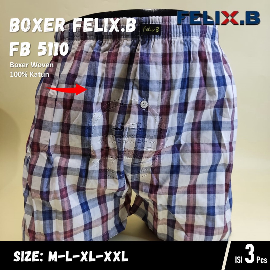 Felix.B Celana Boxer Woven Pria FB 5110 ISI-3Pcs